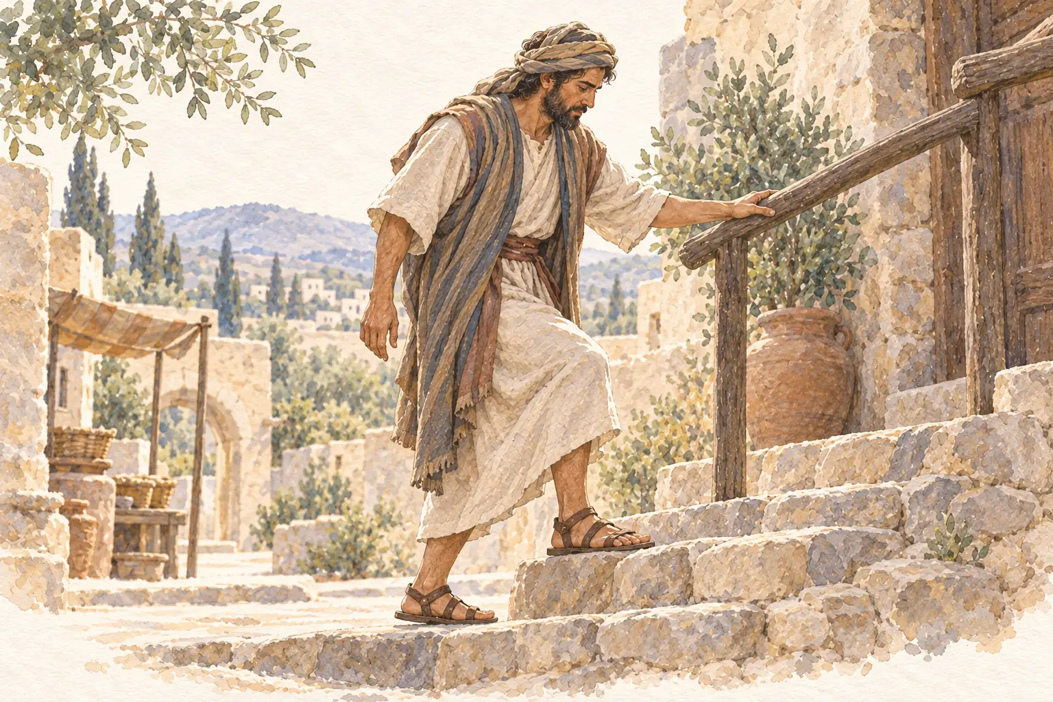 한 사람의 눈과 귀, 손과 발이 함께 움직이는 모습을 보여 주는 몸의 비유 그림.