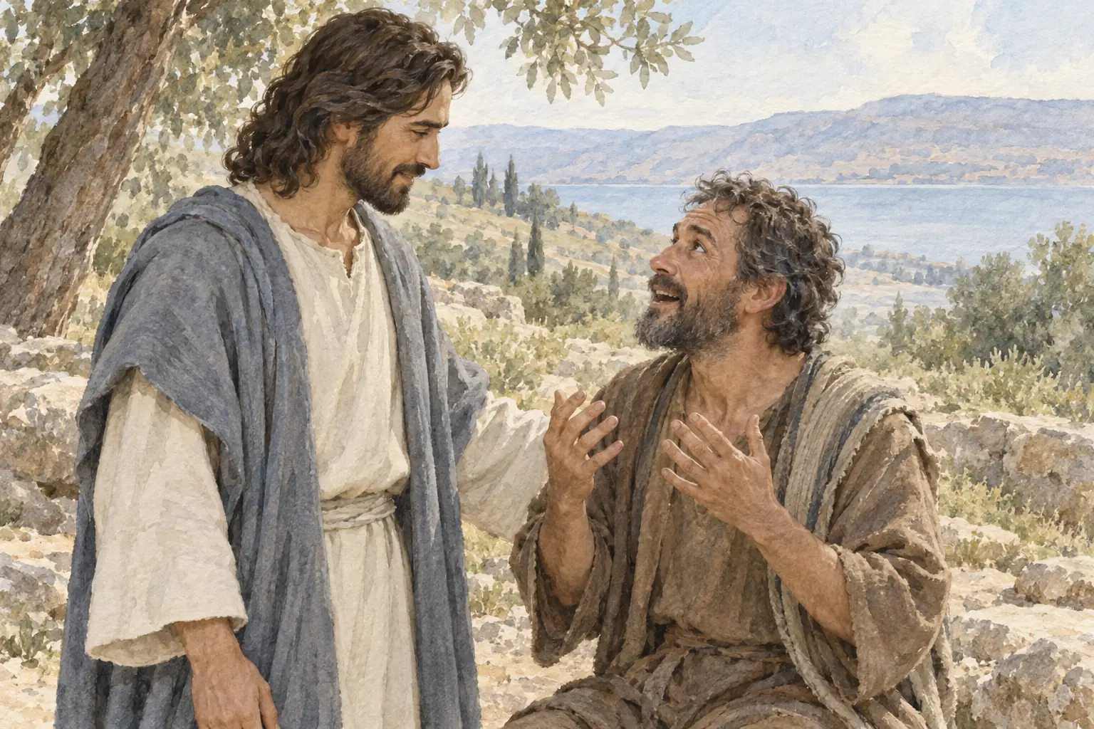 예수 곁에서 듣고 말하게 된 사람이 놀라움과 감사를 나타냅니다.